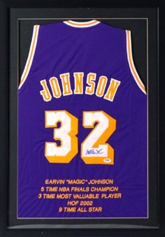 Magic Johnson Special Edition Statistic Signed and Framed Lakers jersey